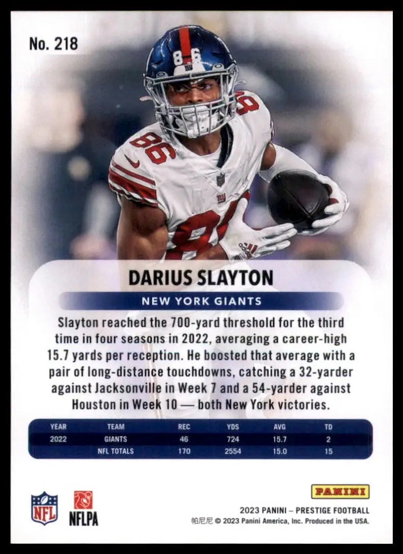 2023 Panini Prestige Darius Slayton #218 New York Giants Football Card NFL Sport - Football Card Single
