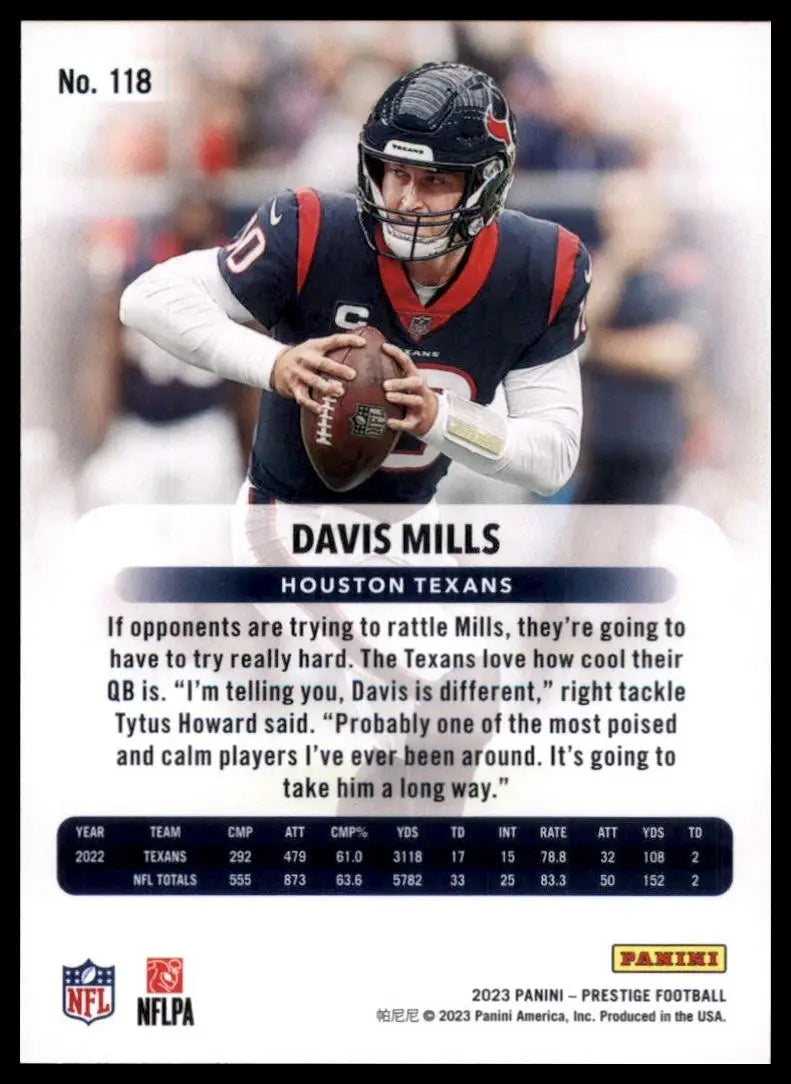 2023 Panini Prestige Davis Mills #118 Houston Texans Football Card NFL Sports