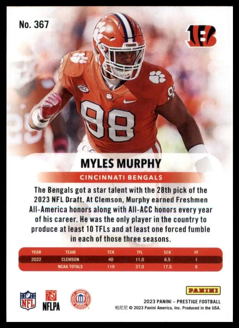2023 Panini Prestige Hyper Rookie Myles Murphy #367 Cincinnati Bengals Football - Football Card Single