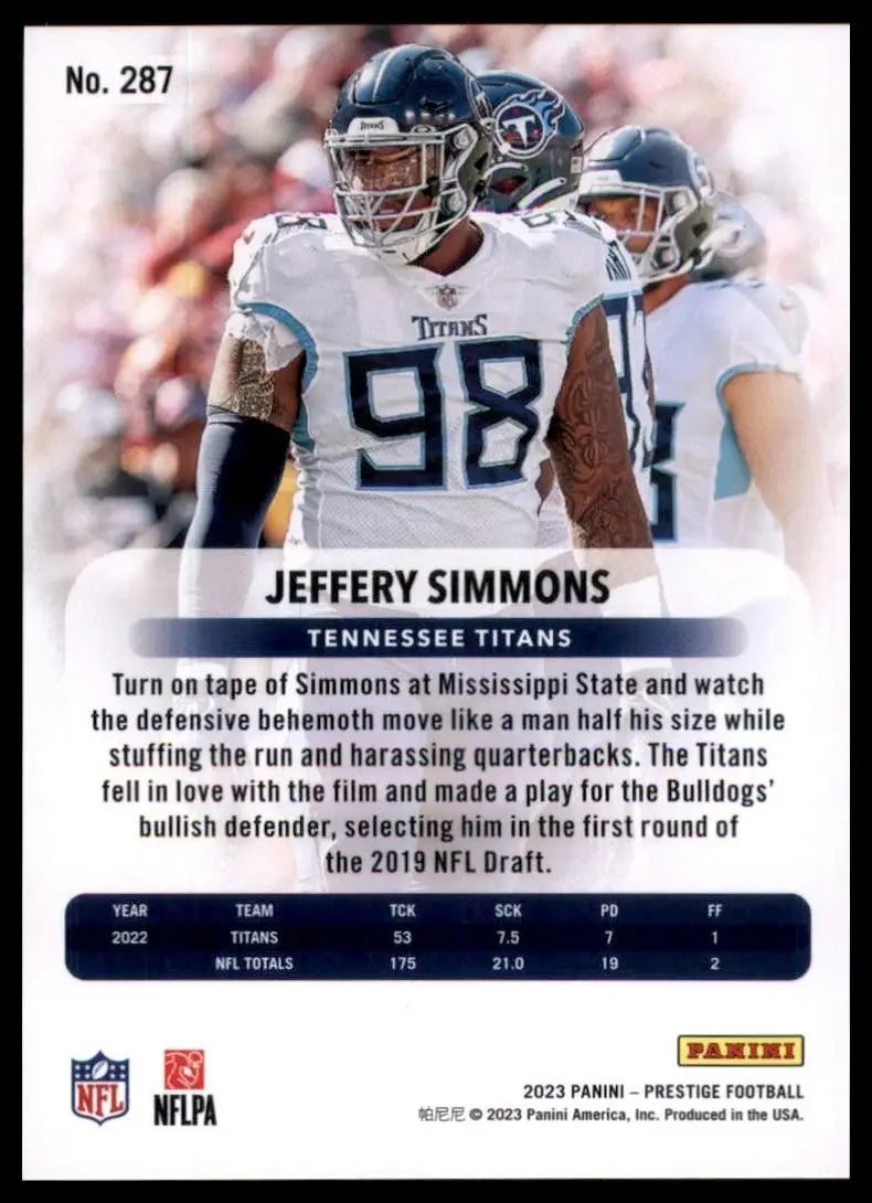 2023 Panini Prestige Jeffery Simmons #287 Tennessee Titans Football Card NFL - Football Card Single
