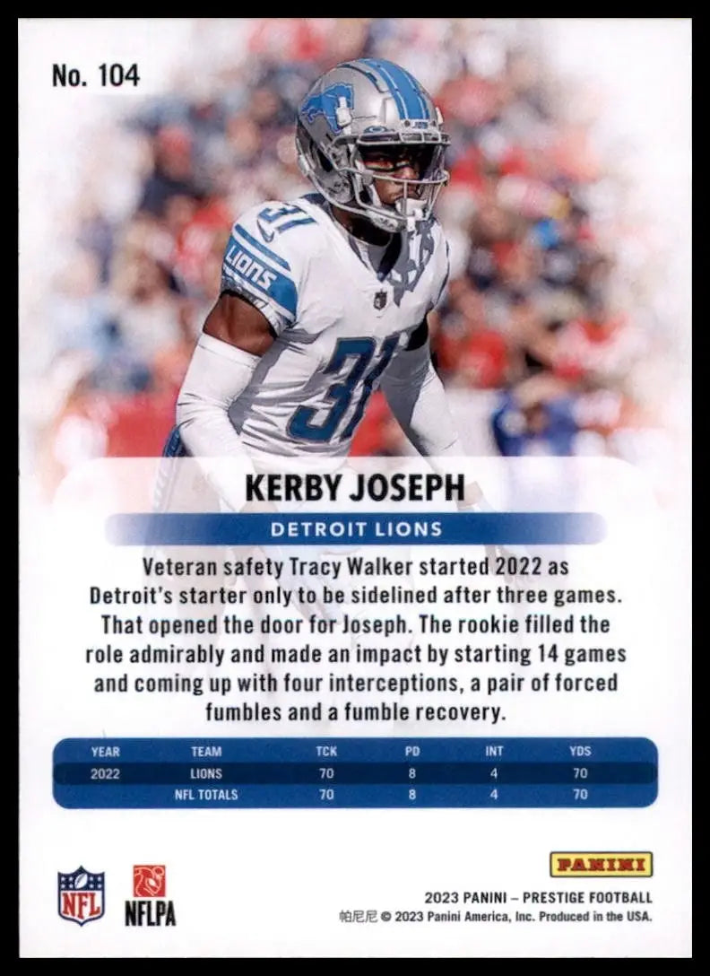 2023 Panini Prestige Kerby Joseph #104 Detroit Lions Football Card NFL Sports - Football Card Single