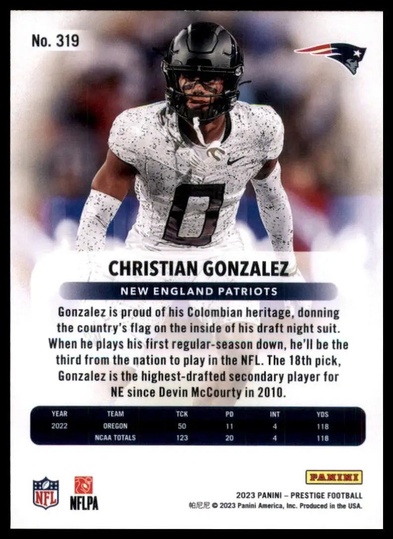2023 Panini Prestige Rookie Christian Gonzalez #319 New England Patriots Card - Football Card Single