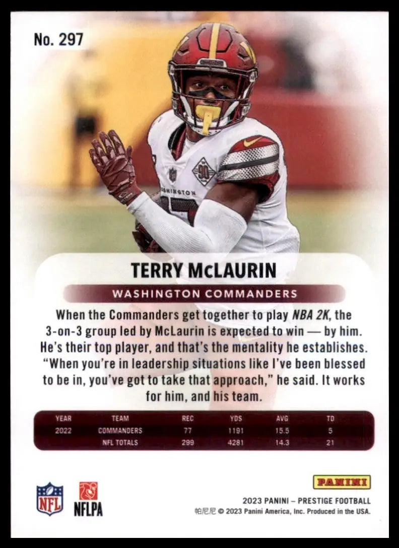 2023 Panini Prestige Terry McLaurin #297 Washington Commaders Football Card NFL - Football Card Single