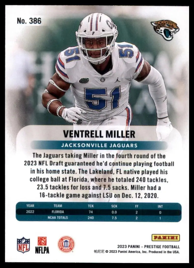 2023 Panini Prestige Ventrell Miller #386 Rookie Jacksonville Jaguars Football