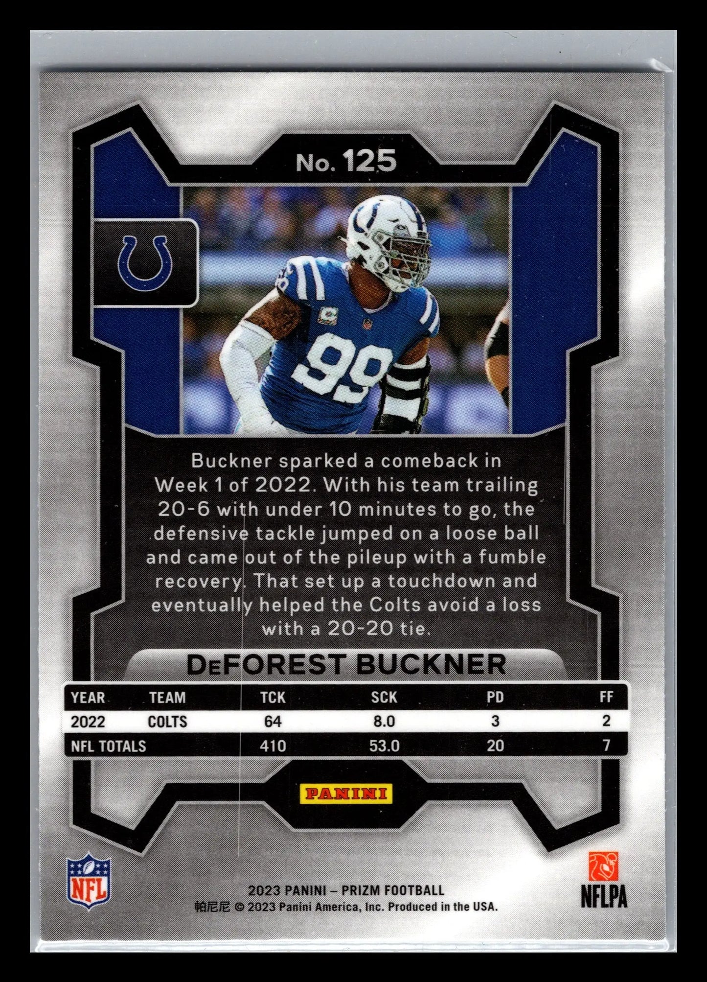 2023 Panini Prizm #125 DeForest Buckner Indianapolis Colts - Football Card Single