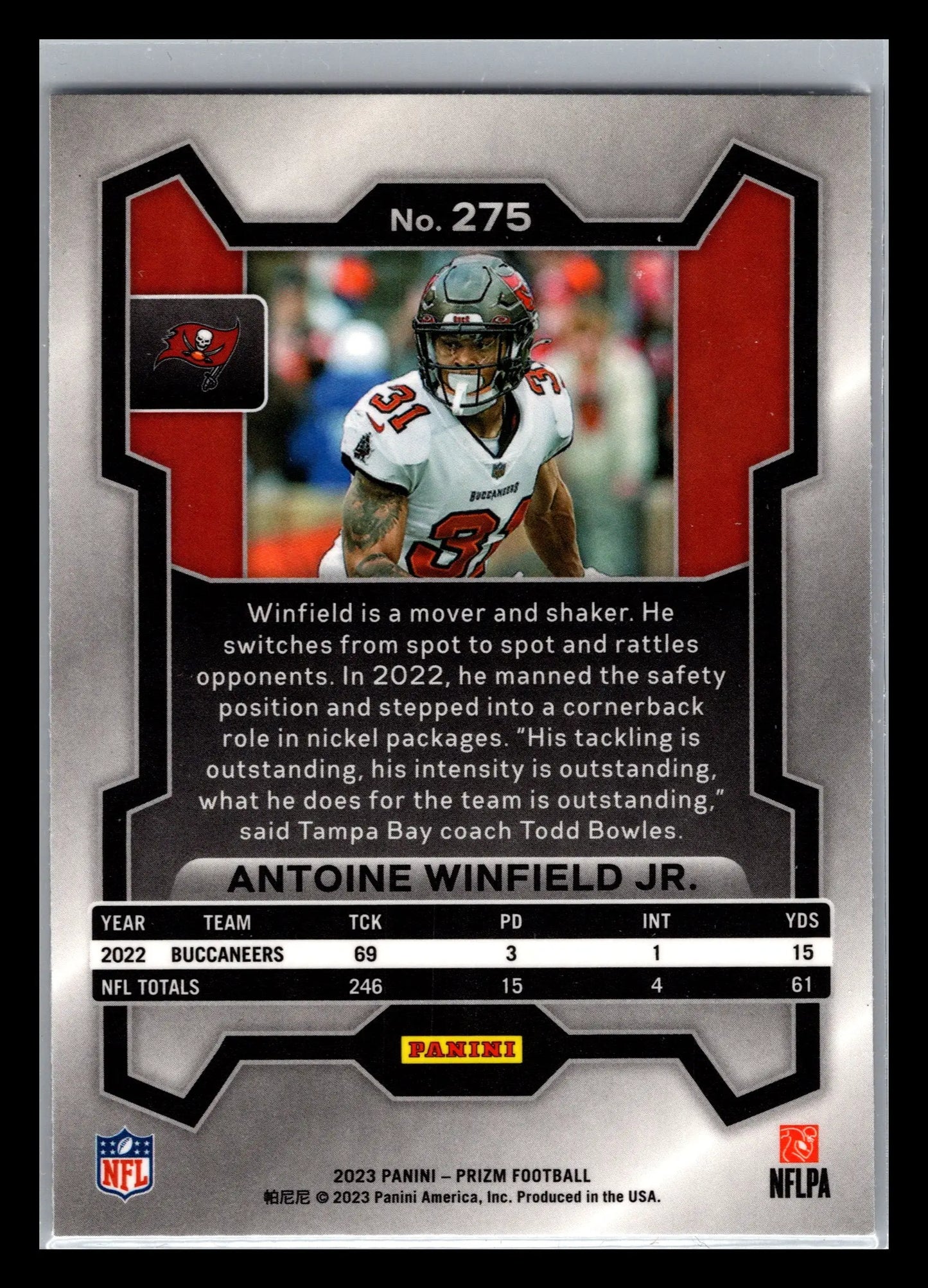 2023 Panini Prizm #275 Antoine Winfield Jr. Tampa Bay Buccaneers - Football Card Single