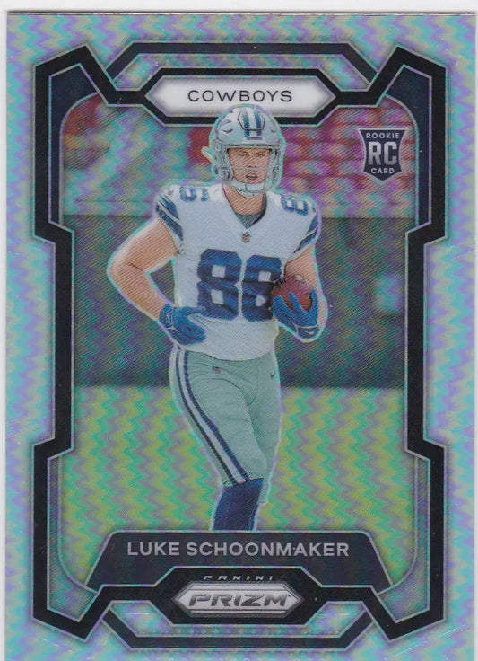Collectible Luke Schoonmaker RC football card from 2023 Panini Prizm Dallas Cowboys