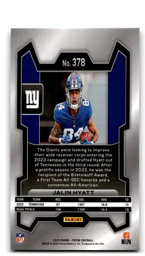2023 Panini Prizm #378 Jalin Hyatt NM-MT RC Rookie NY Giants ID:71543 - Football Card Single