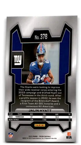 2023 Panini Prizm #378 Jalin Hyatt NM Near Mint RC Rookie NY Giants ID:71542 - Football Card Single
