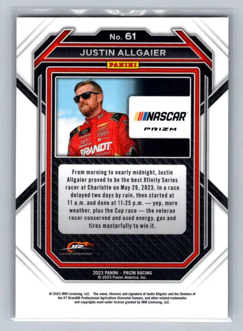 2023 Panini Prizm #61 Justin Allgaier Red Prizm JR Motorsports - Racing Card Single