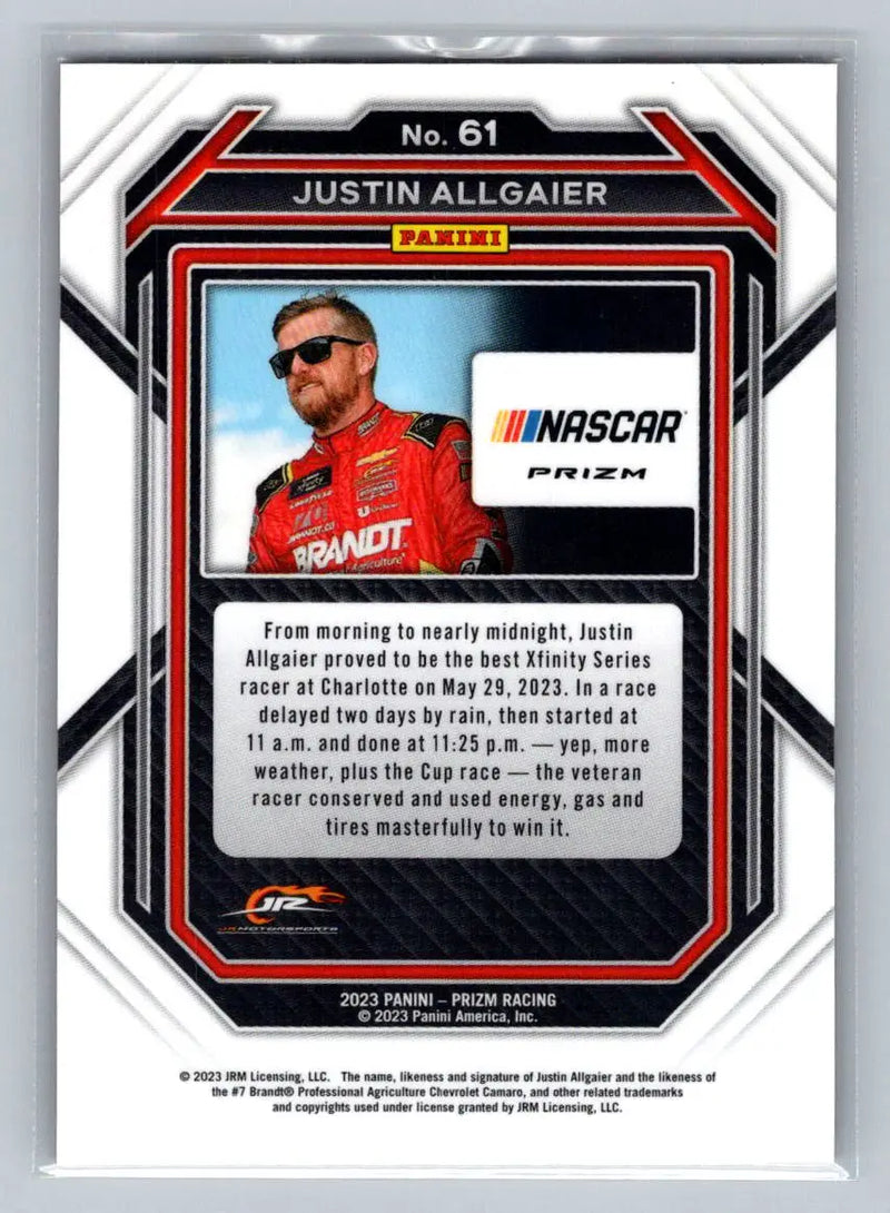 2023 Panini Prizm #61 Justin Allgaier Red Prizm JR Motorsports - Racing Card Single