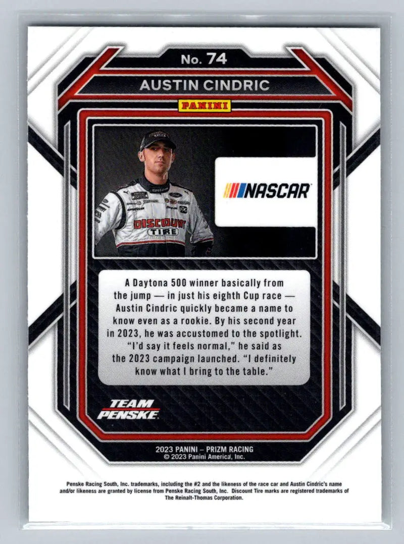 2023 Panini Prizm #74 Austin Cindric Team Penske - Racing Card Single