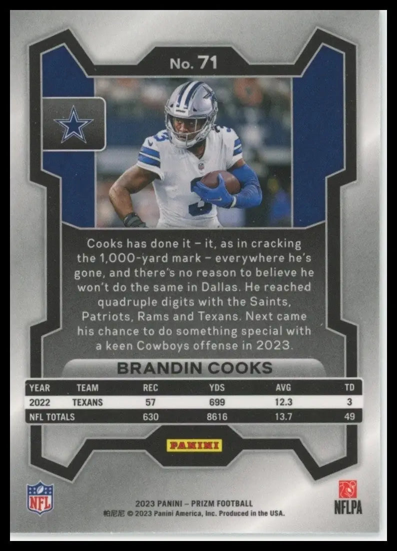 2023 Panini Prizm Brandin Cooks #71 Dallas Cowboys Football Card NFL Sports - Football Card Single