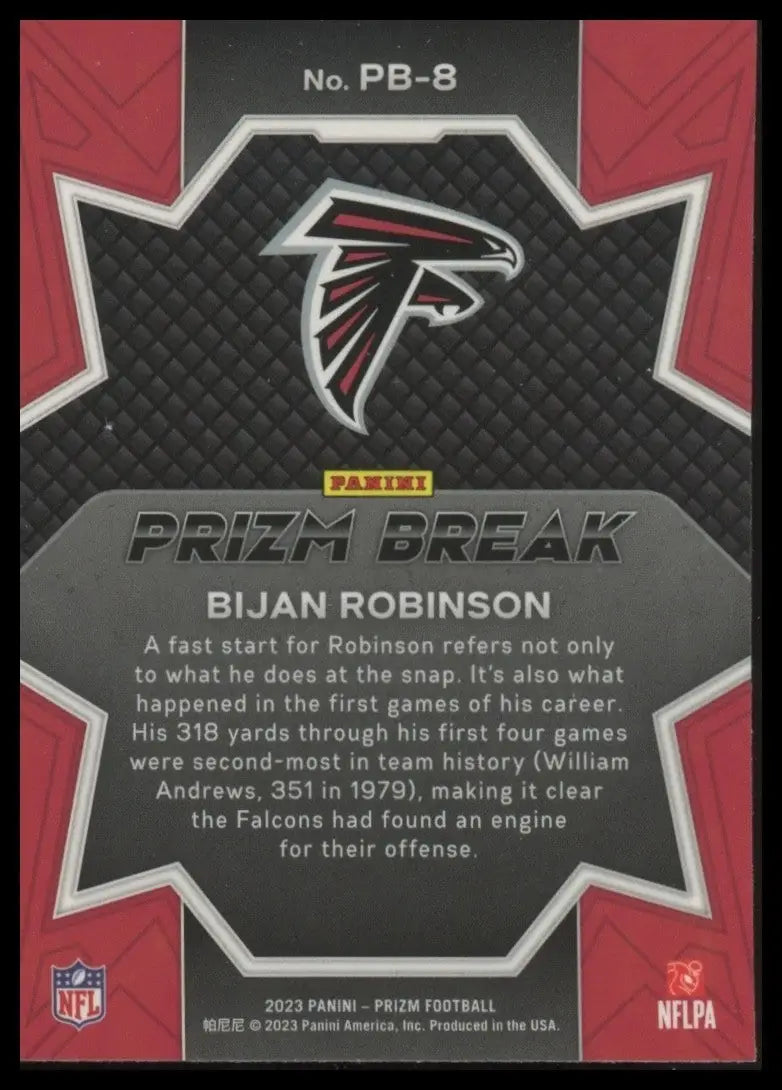 2023 Panini Prizm Prizm Break Bijan Robinson Rookie #PB-8 Atlanta Falcons Card