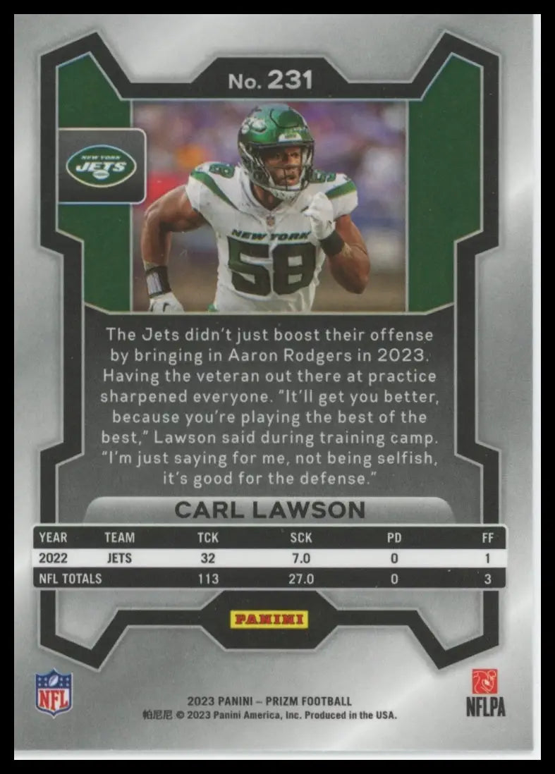 2023 Panini Prizm Carl Lawson 231 New York Jets - Football Card Single