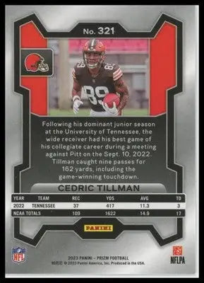 2023 Panini Prizm Cedric Tillman RC 321 Cleveland Browns - Football Card Single