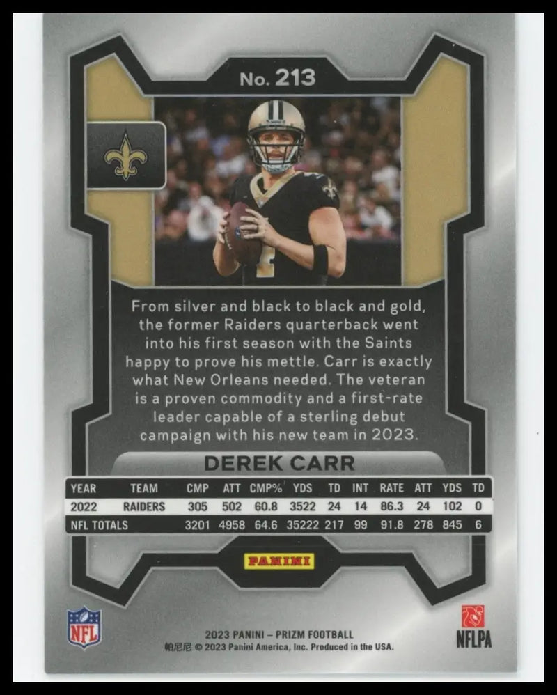 2023 Panini Prizm Derek Carr 213 New Orleans Saints - Football Card Single