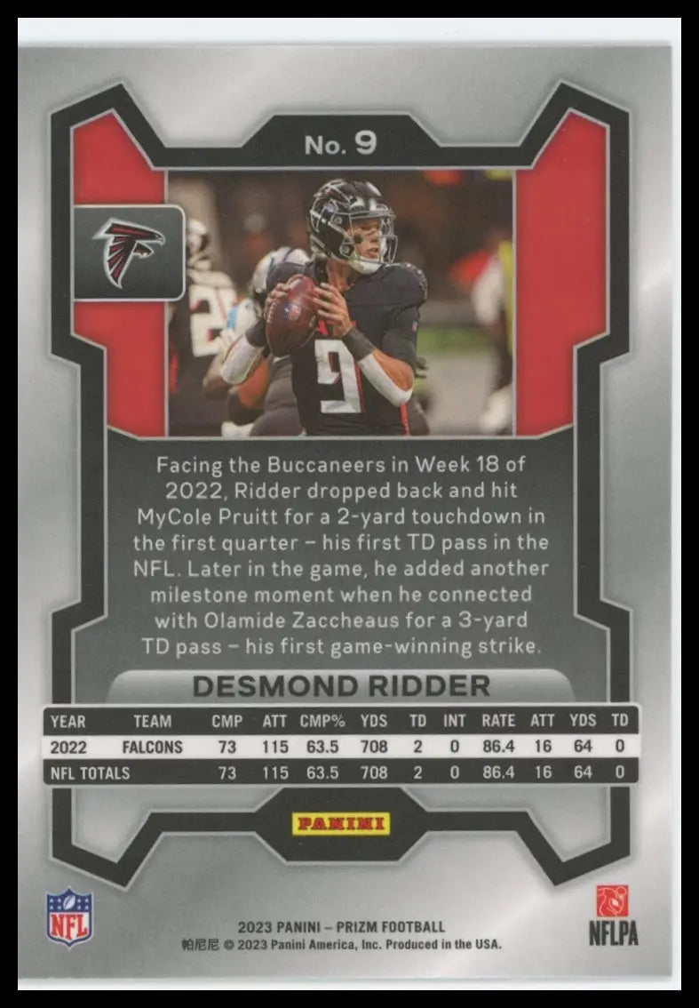 2023 Panini Prizm Desmond Ridder 9 Atlanta Falcons - Football Card Single