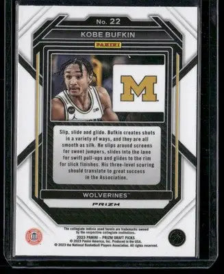 2023 Panini Prizm DP Kobe Bufkin #22 Purple Wave Basketball - Basketball Card Single