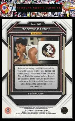 2023 Panini Prizm Draft Picks #62 Scottie Barnes