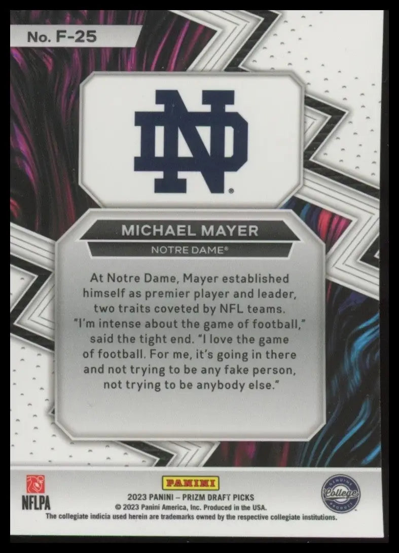 2023 Panini Prizm Draft Picks Fearless Michael Mayer #F-25 Notre Dame Irish Card - Football Card Single