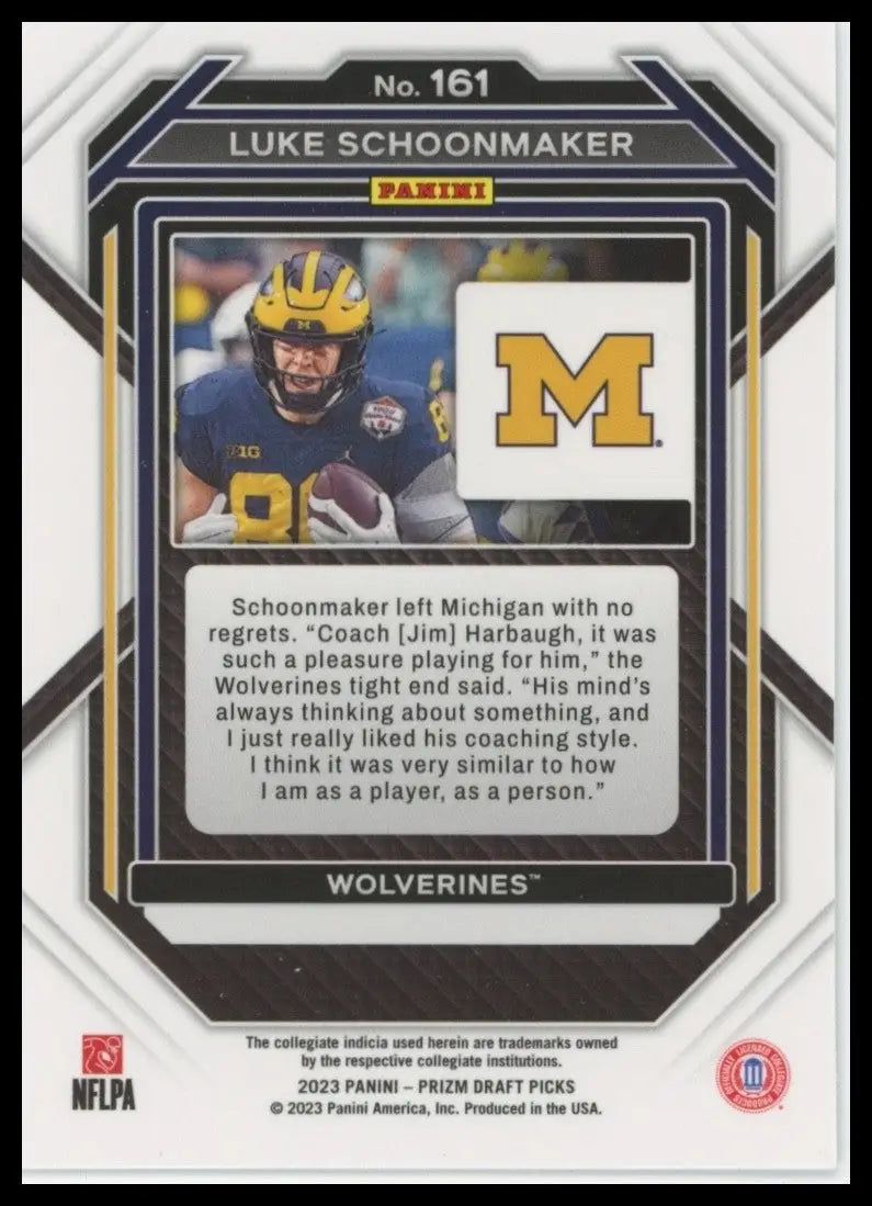 2023 Panini Prizm Draft Picks - Luke Schoonmaker #161 (RC) - Football Card Single
