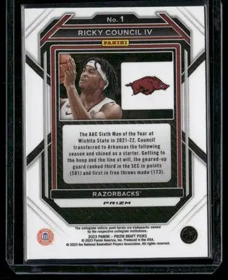 2023 Panini Prizm Draft Picks Ricky Council IV #1 Red Ice RC Basketball - Basketball Card Single
