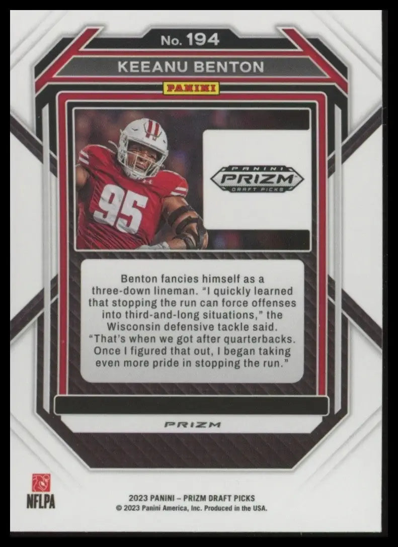 2023 Panini Prizm Draft Picks Silver Keeanu Benton #194 Wisconsin Badgers Card - Football Card Single