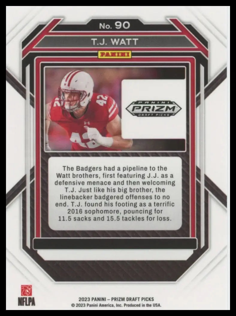 2023 Panini Prizm Draft Picks T.J. Watt 90 Wisconsin Badgers - Football Card Single