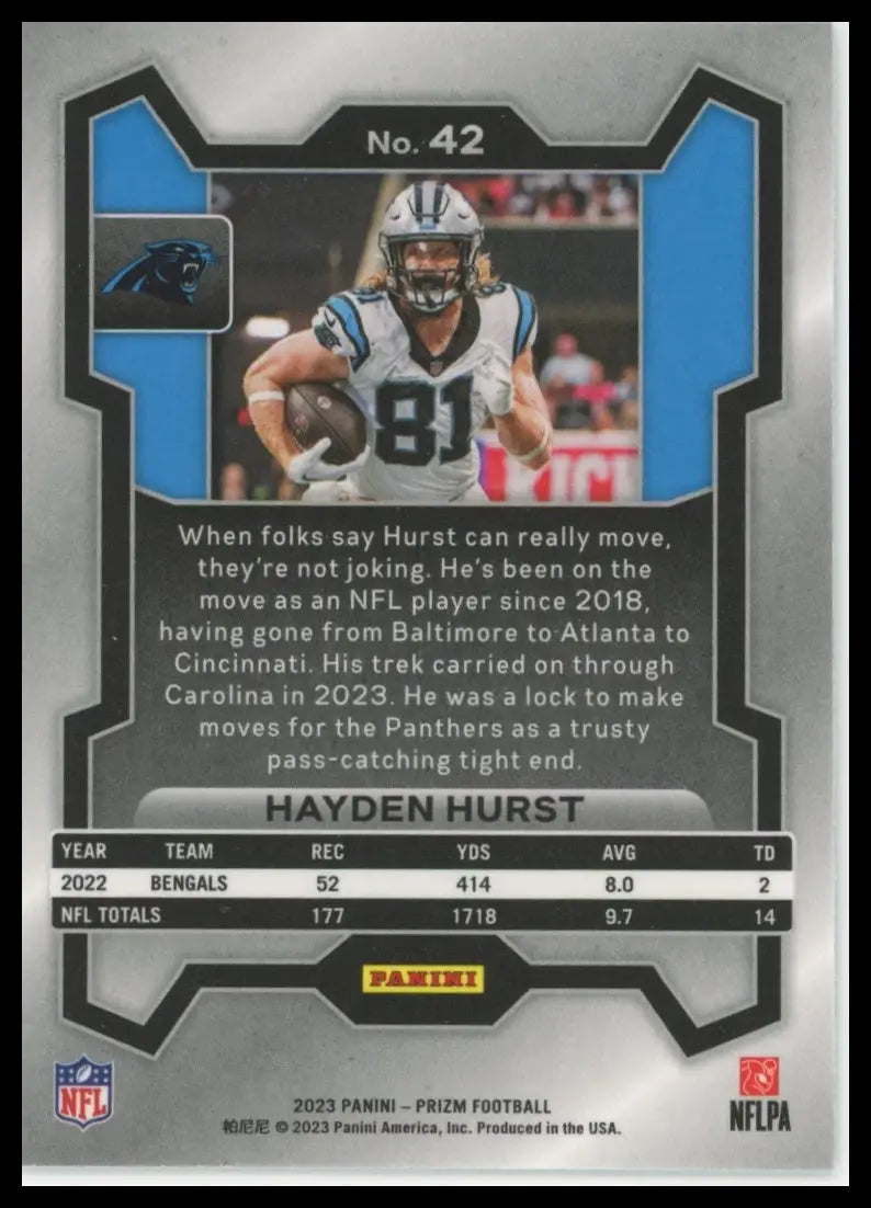 2023 Panini Prizm Hayden Hurst 42 Carolina Panthers - Football Card Single