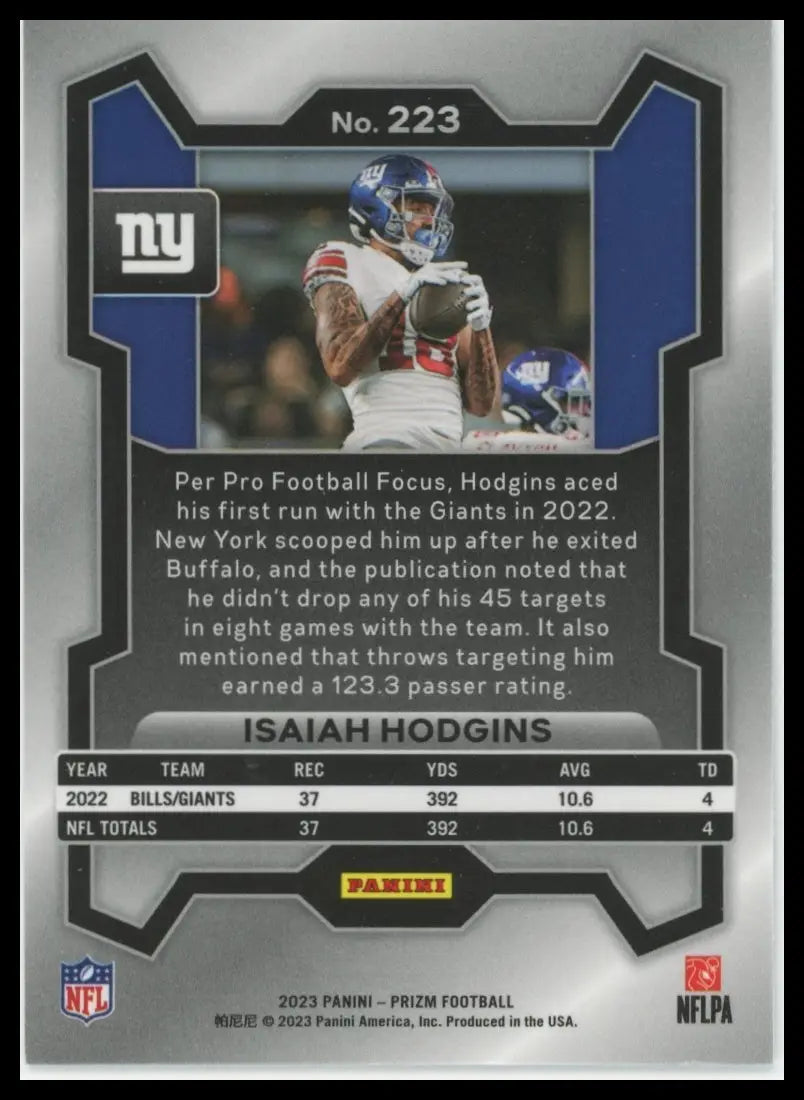 2023 Panini Prizm Isaiah Hodgins 223 New York Giants - Football Card Single