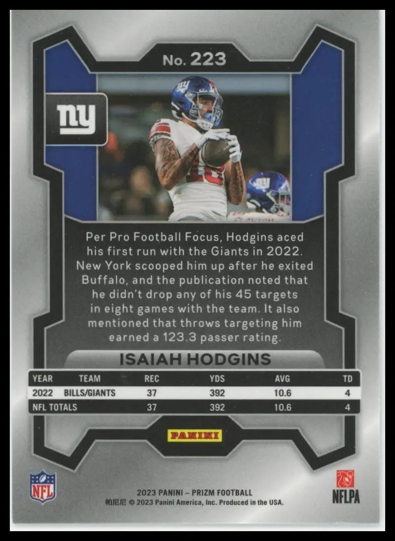 2023 Panini Prizm Isaiah Hodgins 223 New York Giants - Football Card Single