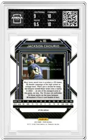 2023 Panini Prizm Jackson Chourio #105 Red Prizm 187/199 Arena Club 9.5