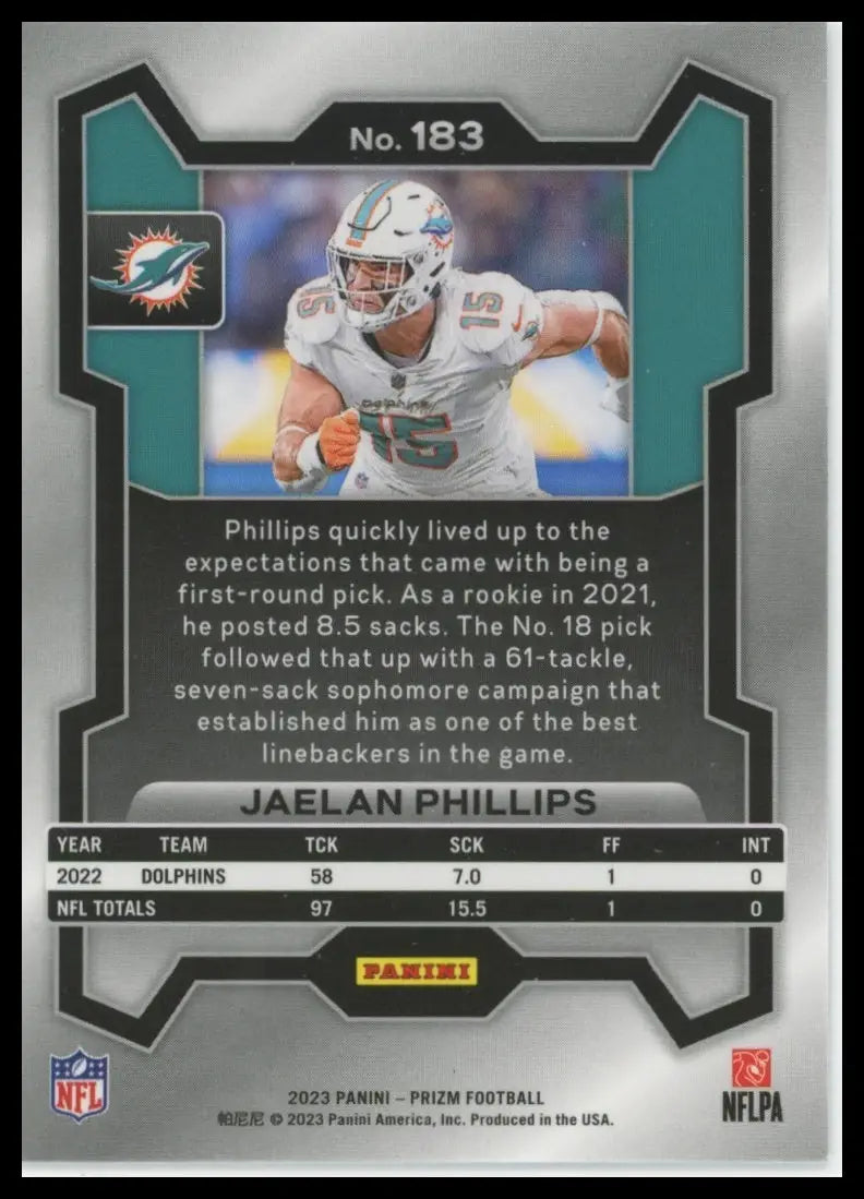 2023 Panini Prizm Jaelan Phillips 183 Miami Dolphins - Football Card Single