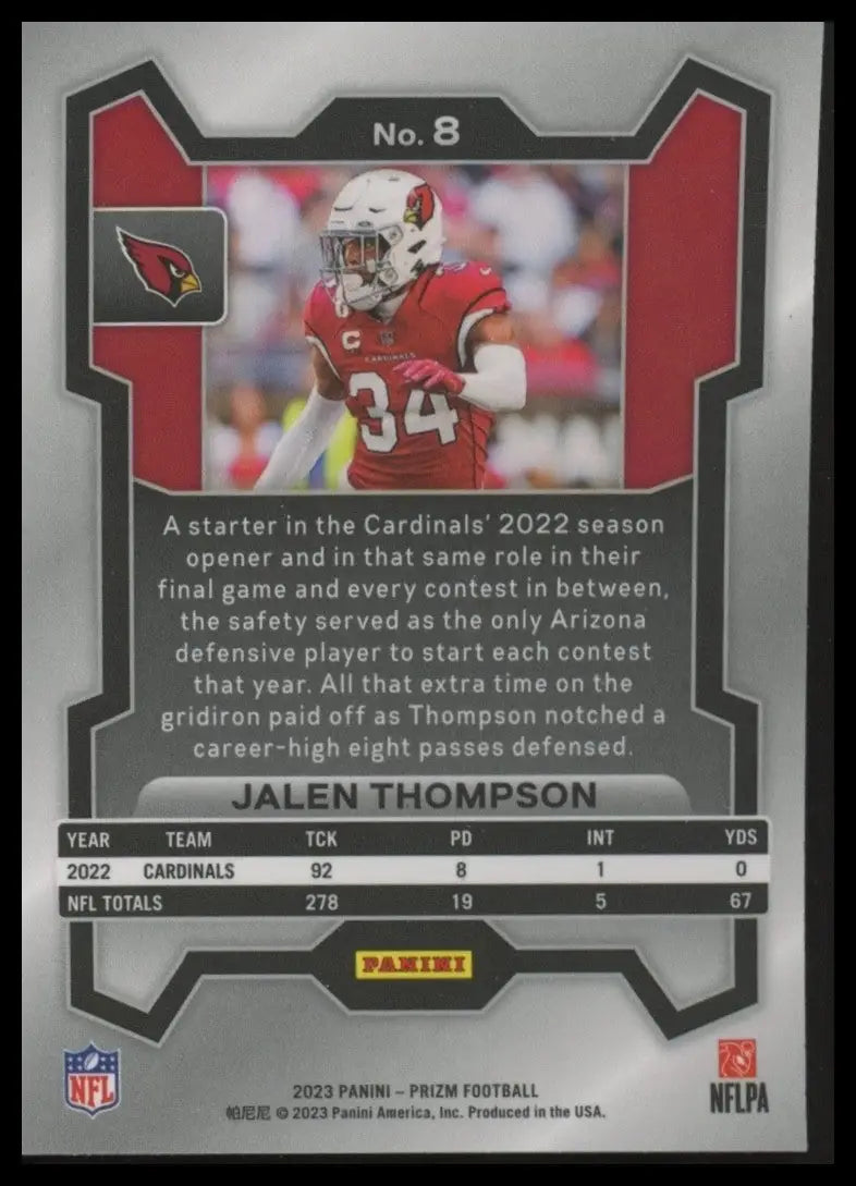 2023 Panini Prizm Jalen Thompson #8 Arizona Cardinals Football Card NFL Sports - Football Card Single