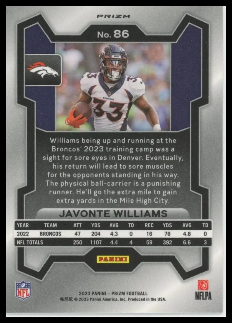 2023 Panini Prizm - Javonte Williams #86 Silver Prizm - Football Card Single
