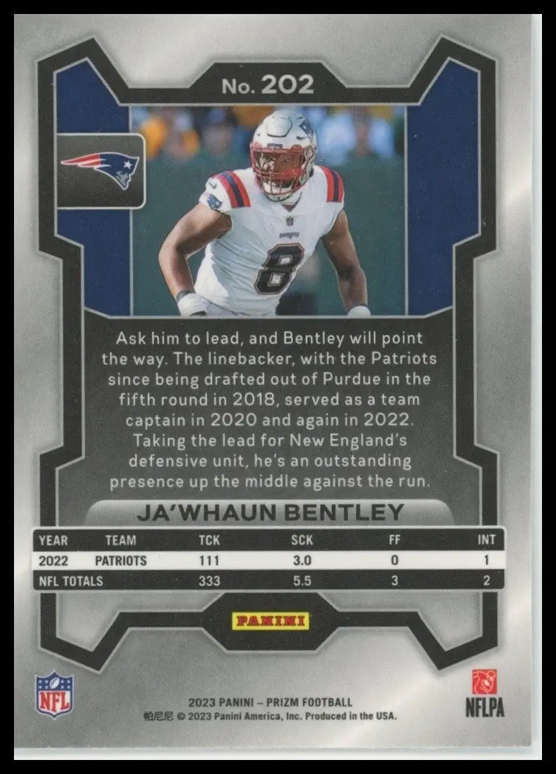 2023 Panini Prizm JaWhaun Bentley #202 New England Patriots Football Card NFL