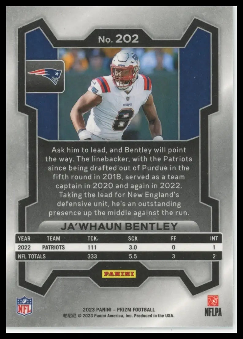 2023 Panini Prizm Ja’whaun Bentley 202 New England Patriots NM - Football Card Single