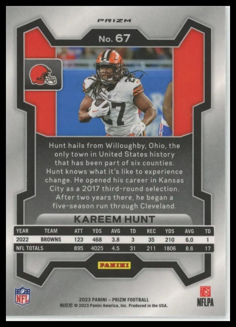 2023 Panini Prizm - Kareem Hunt #67 Silver Prizm - Football Card Single