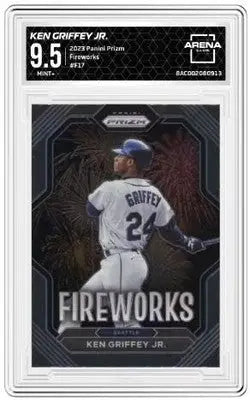 Graded Prizm Ken Griffey Jr baseball trading card displayed in 2023 Panini Prizm product