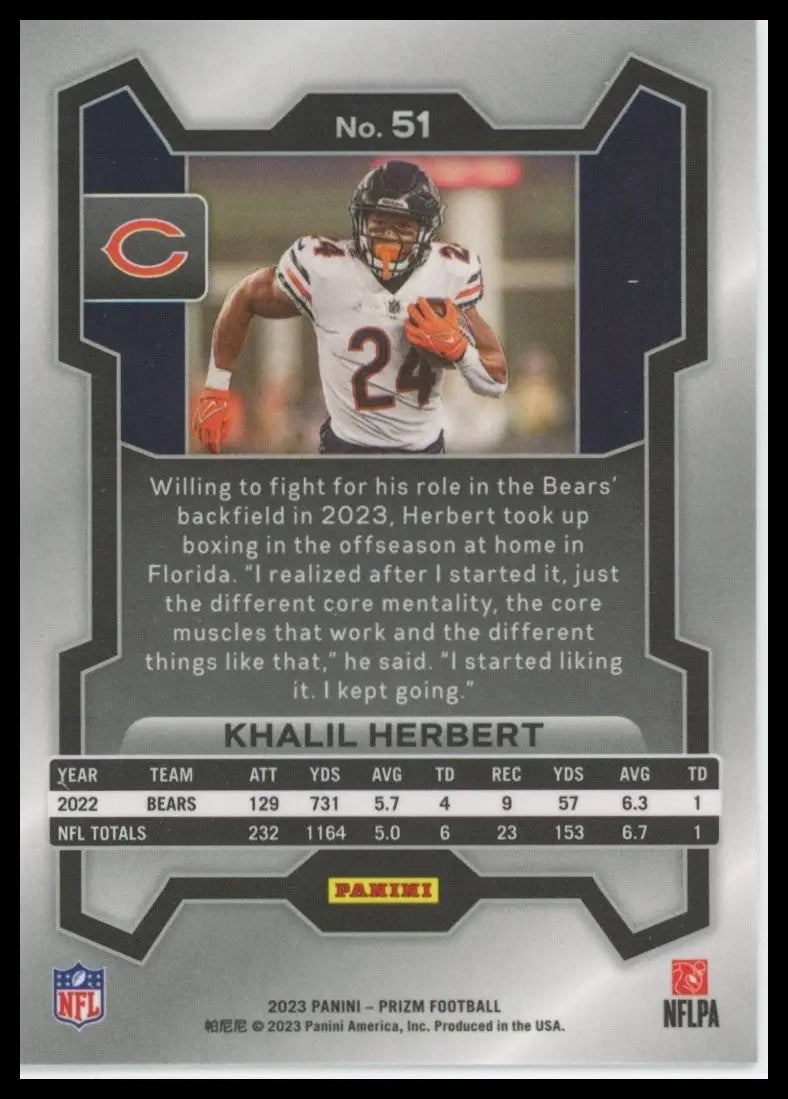 2023 Panini Prizm Khalil Herbert #51 Chicago Bears Football Card NFL Sports - Football Card Single