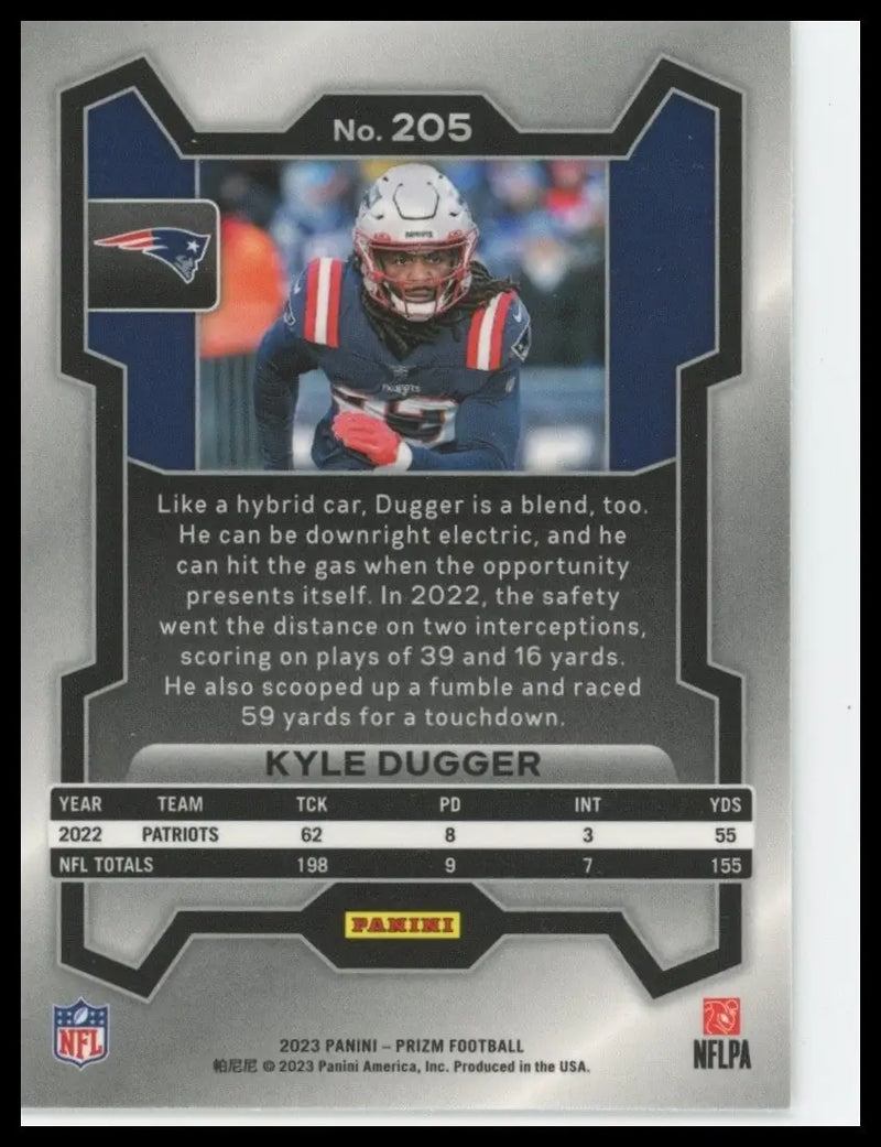 2023 Panini Prizm Kyle Dugger #205 New England Patriots Football Card NFL Sports - Football Card Single