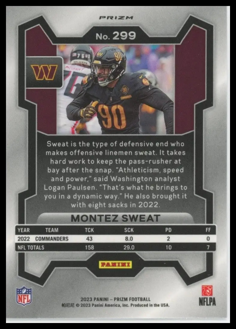 2023 Panini Prizm - Montez Sweat #299 Silver Prizm - Football Card Single