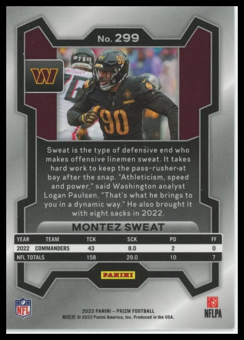 2023 Panini Prizm Montez Sweat 299 Washington Commanders - Football Card Single