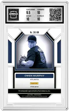 Graded Panini Prizm Owen Murphy baseball trading card with green auto auto from 2023 Panini Prizm Arena Club