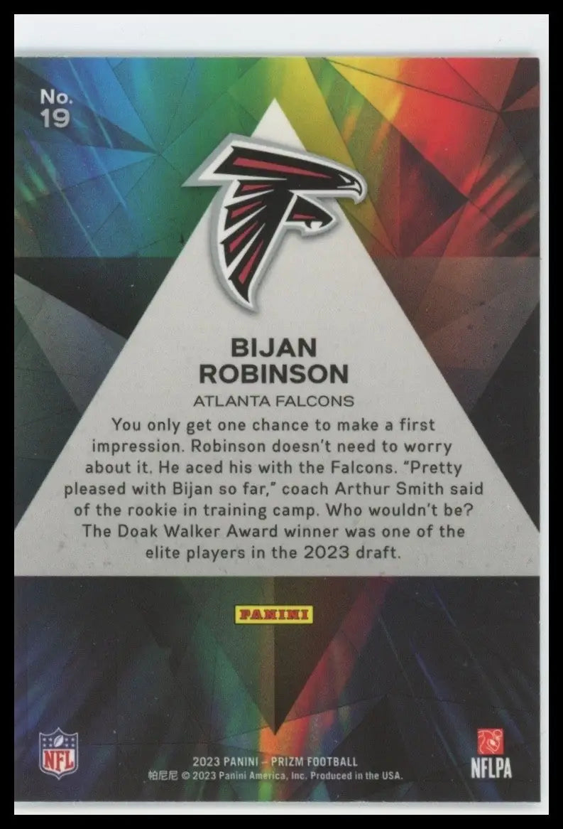 2023 Panini Prizm Prizmatic Bijan Robinson Rookie #19 Atlanta Falcons Football
