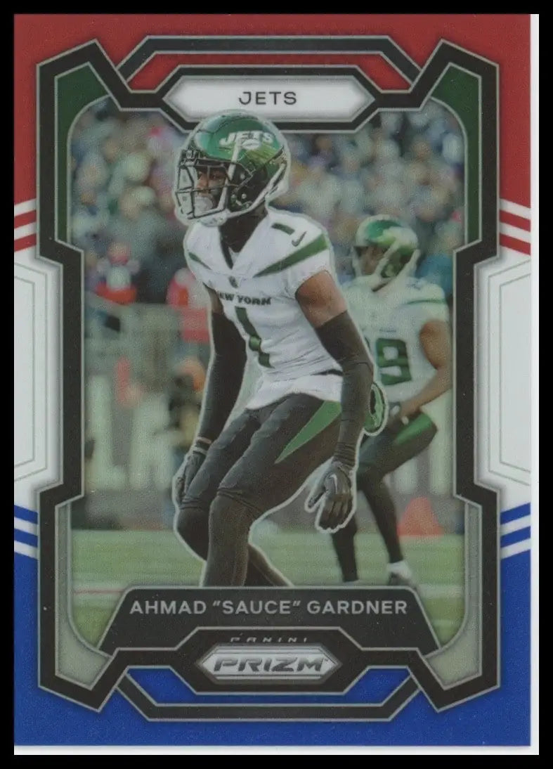 2023 Panini Prizm Red White and Blue Ahmad Sauce Gardner #228 New York Jets Card
