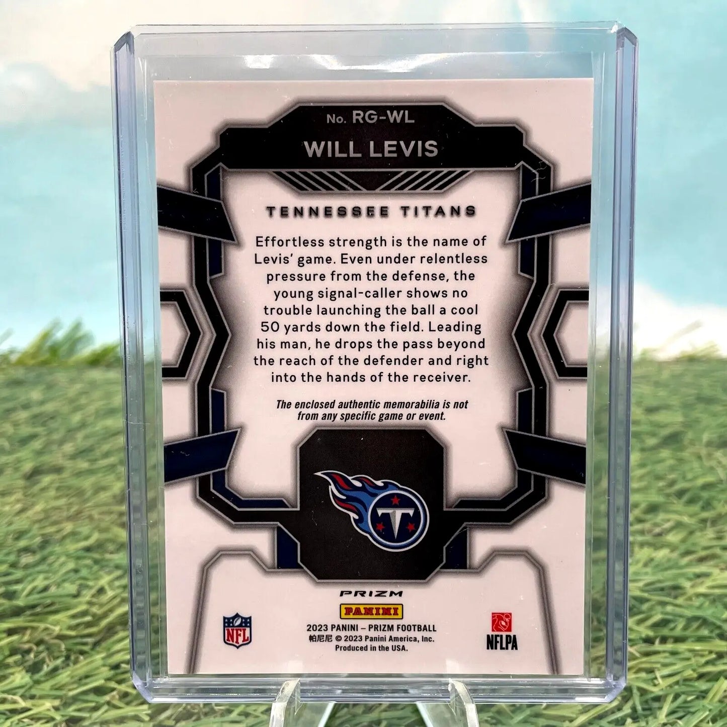 Will Levis Tennessee Titans football card from 2023 Panini Prizm Rookie Gear Pink Prizm Patch