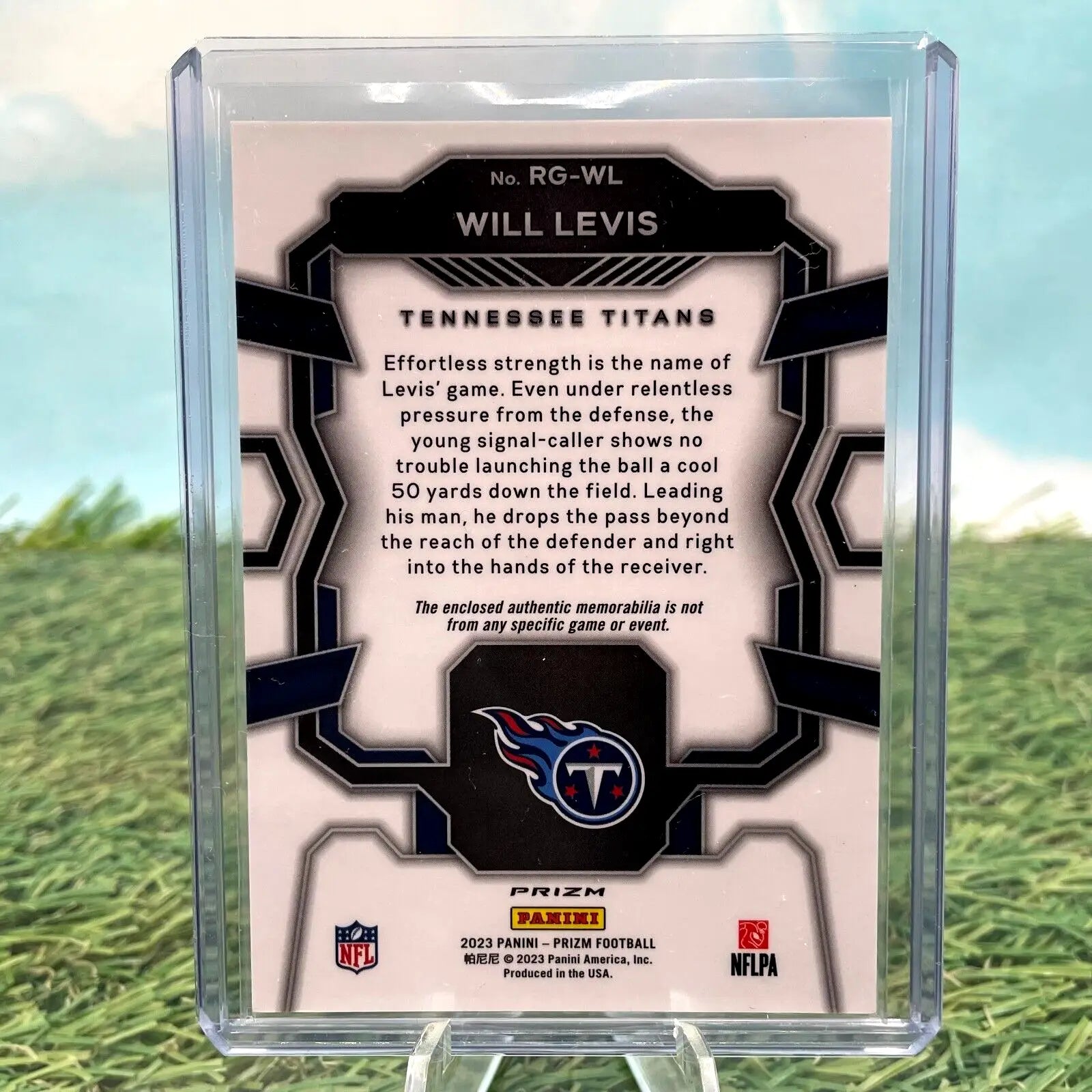 Will Levis Tennessee Titans football card from 2023 Panini Prizm Rookie Gear Pink Prizm Patch