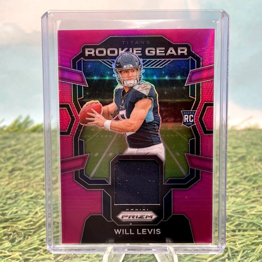 Will Levis Rookie Gear Card from 2023 Panini Prizm with Pink Prizm Patch RG-WL RC